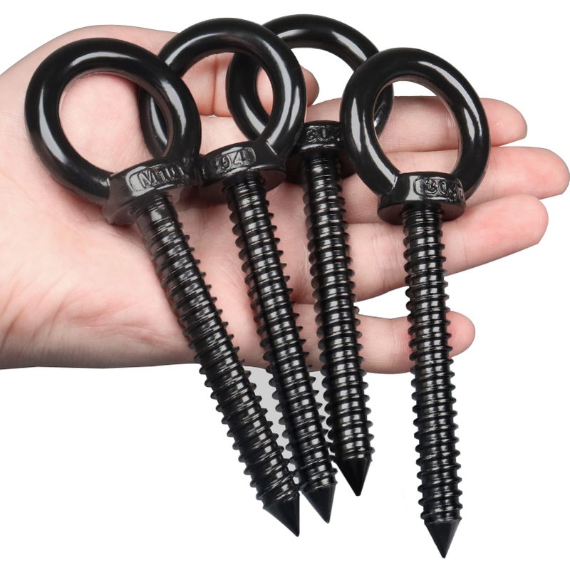OHIYO 5 Inch Heavy Duty Eye Hooks M10 Eyelet Screw Load Capacity 600LBS Heavy Duty Screw in Eye Hooks for Hammock Stand  Swing Chair  Yoga  Heavy Indoor & Outdoor Uses (Black) - Image 1